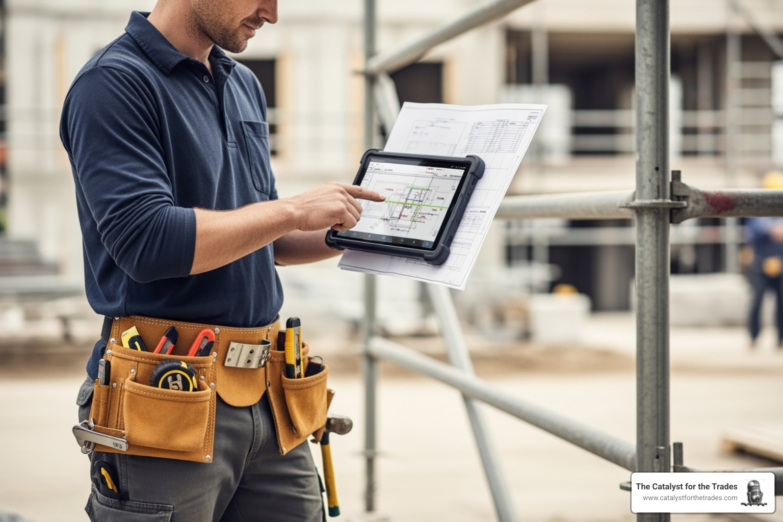 tradesperson using a tablet in the field to illustrate digital change - change management tradesperson using a tablet in the field to illustrate digital change - change management