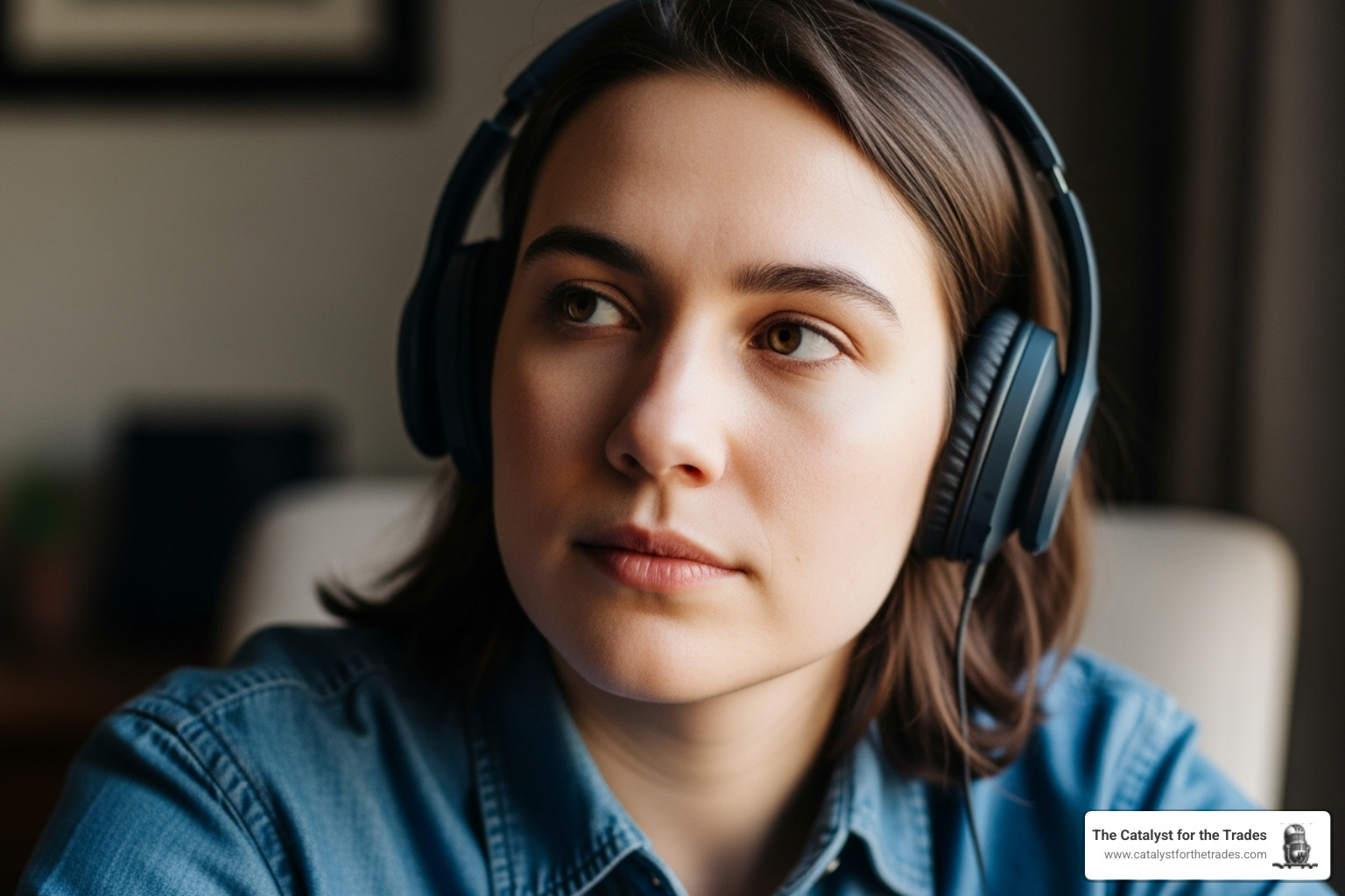 Image of a person with headphones looking thoughtful - Home Service Podcast Image of a person with headphones looking thoughtful - Home Service Podcast