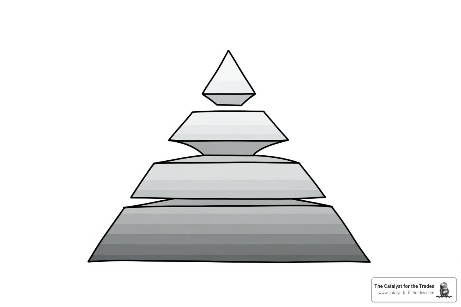 Pyramid diagram showing Vision at the top, Mission below it, Values below Mission, and Goals at the base - strategic planning process Pyramid diagram showing Vision at the top, Mission below it, Values below Mission, and Goals at the base - strategic planning process
