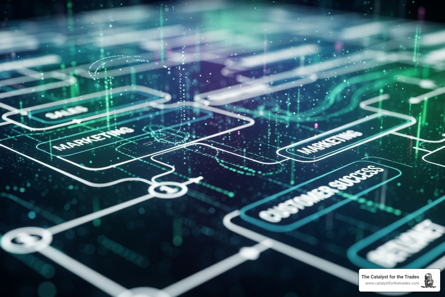 Futuristic interface showing blurred lines between sales, marketing, and customer success teams - ai customer acquisition Futuristic interface showing blurred lines between sales, marketing, and customer success teams - ai customer acquisition