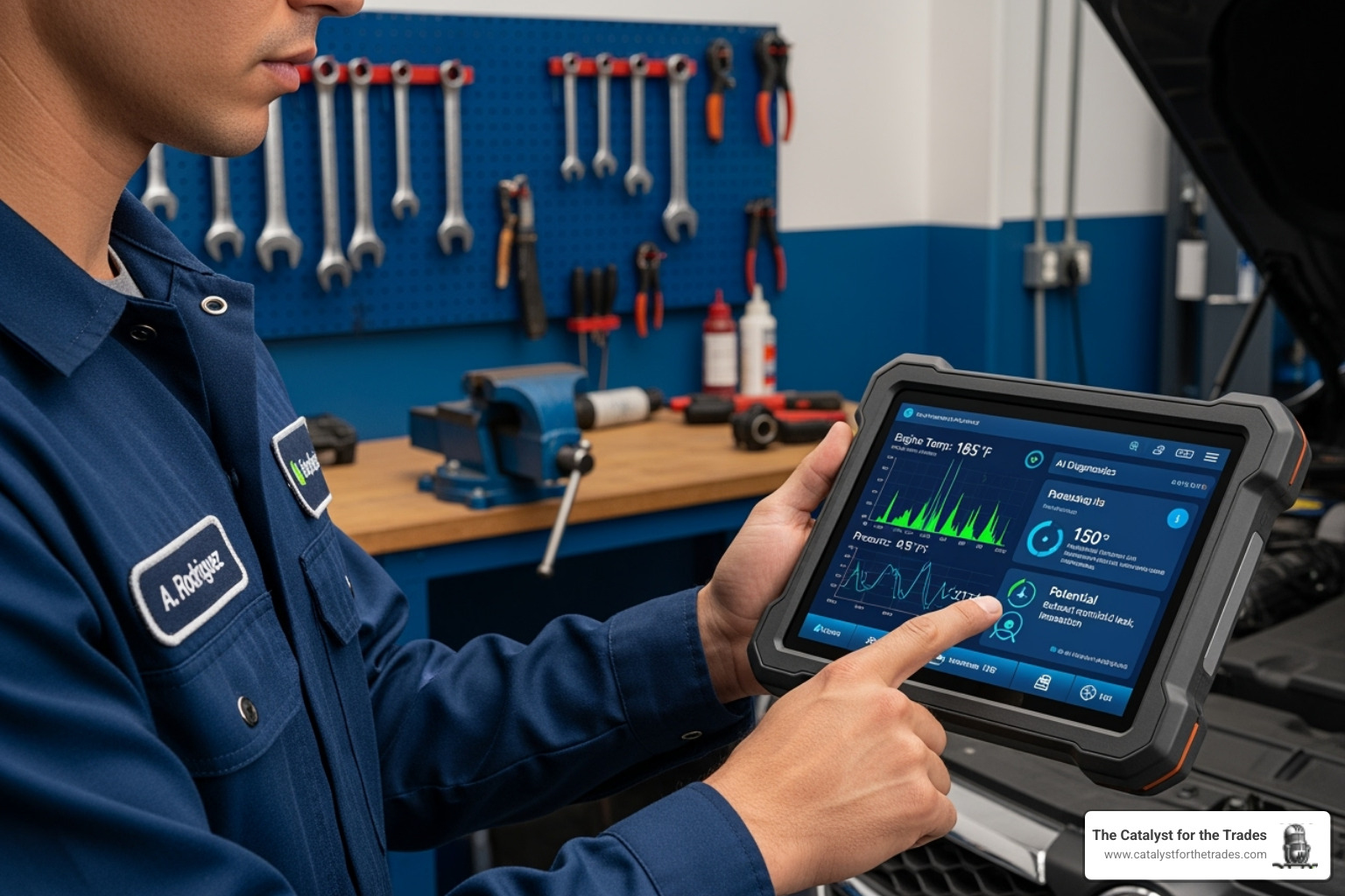 technician using an AI-powered diagnostic tool - continuous learning technician using an AI-powered diagnostic tool - continuous learning