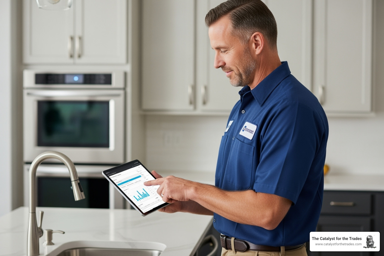 home service technician using a tablet - home service business growth home service technician using a tablet - home service business growth