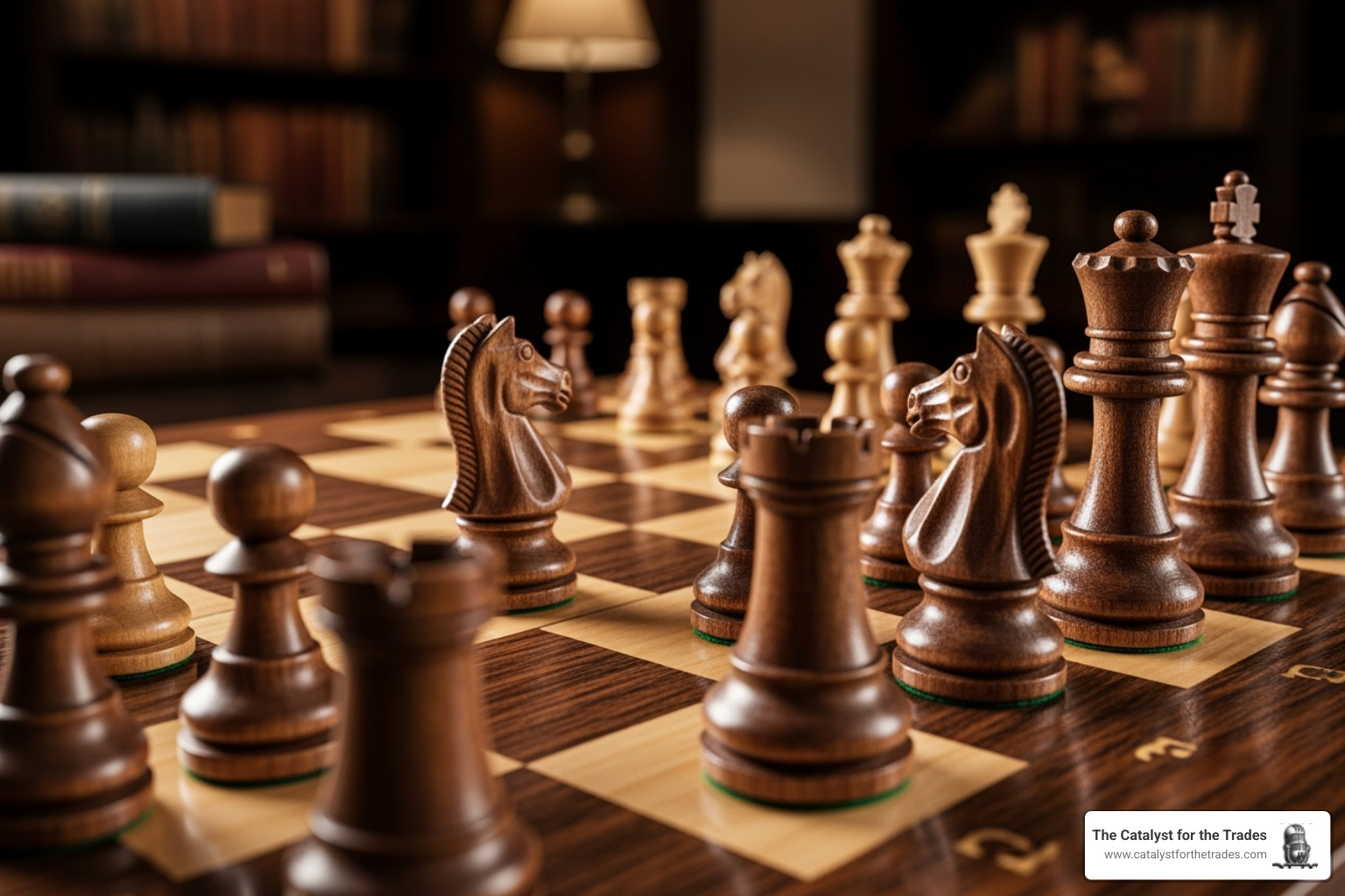 A chess board with pieces in strategic positions, symbolizing thoughtful strategy formulation - business strategy development A chess board with pieces in strategic positions, symbolizing thoughtful strategy formulation - business strategy development