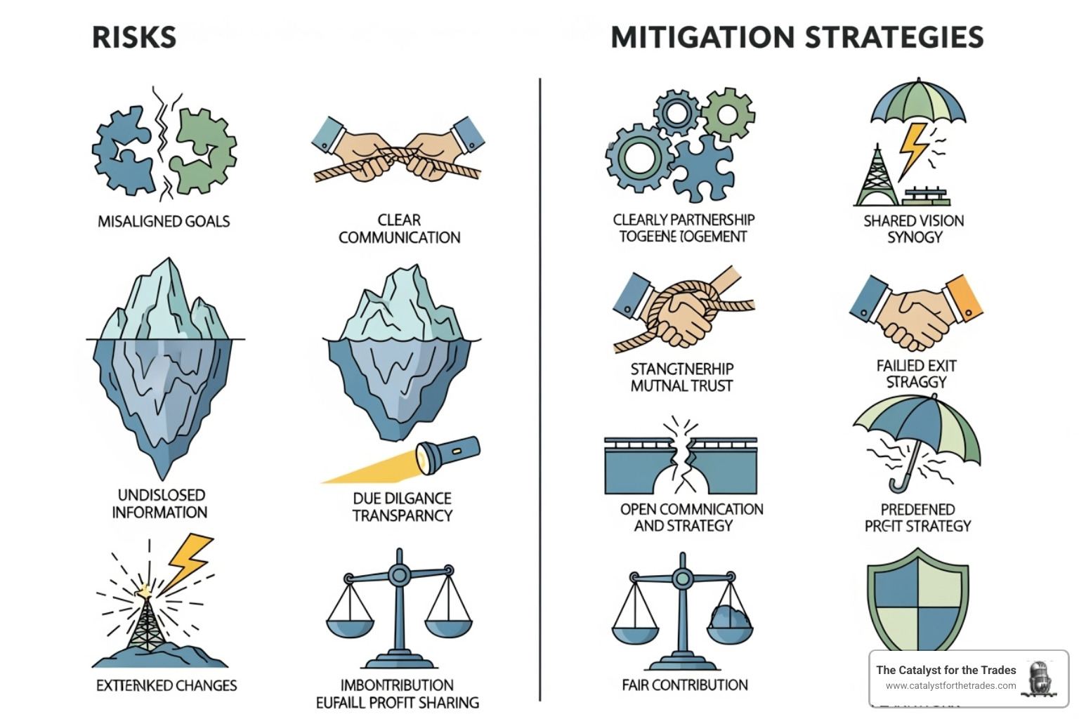 diagram showing common partnership risks and mitigation strategies - strategic partnerships diagram showing common partnership risks and mitigation strategies - strategic partnerships