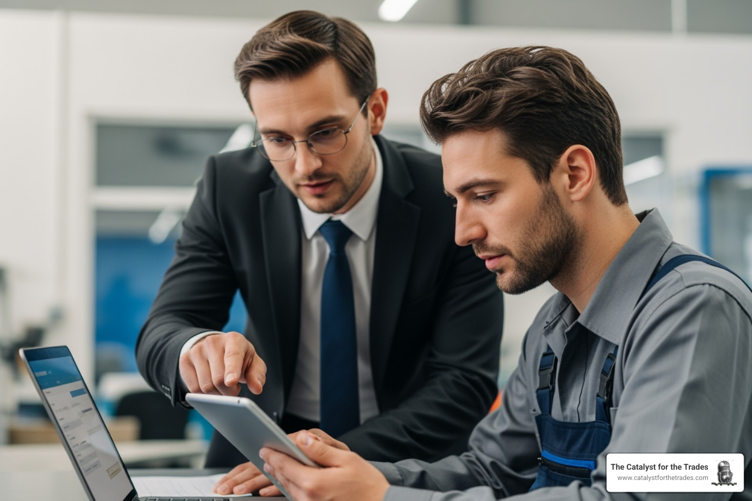 manager helping technician with new software - technology implementation manager helping technician with new software - technology implementation