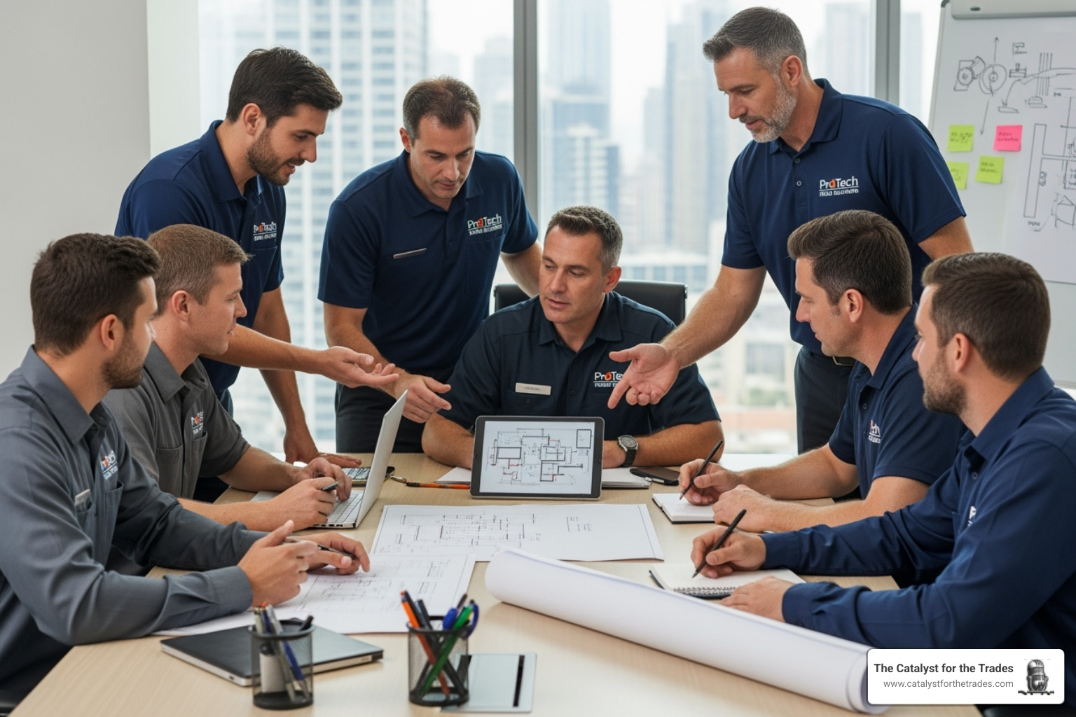 team of trade professionals brainstorming - technology implementation team of trade professionals brainstorming - technology implementation