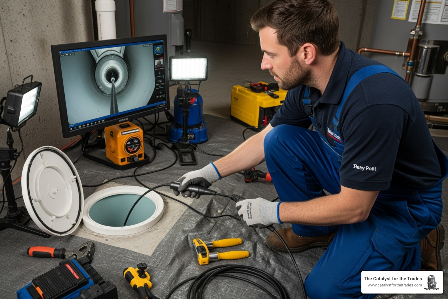 plumber using video inspection camera - home service innovation