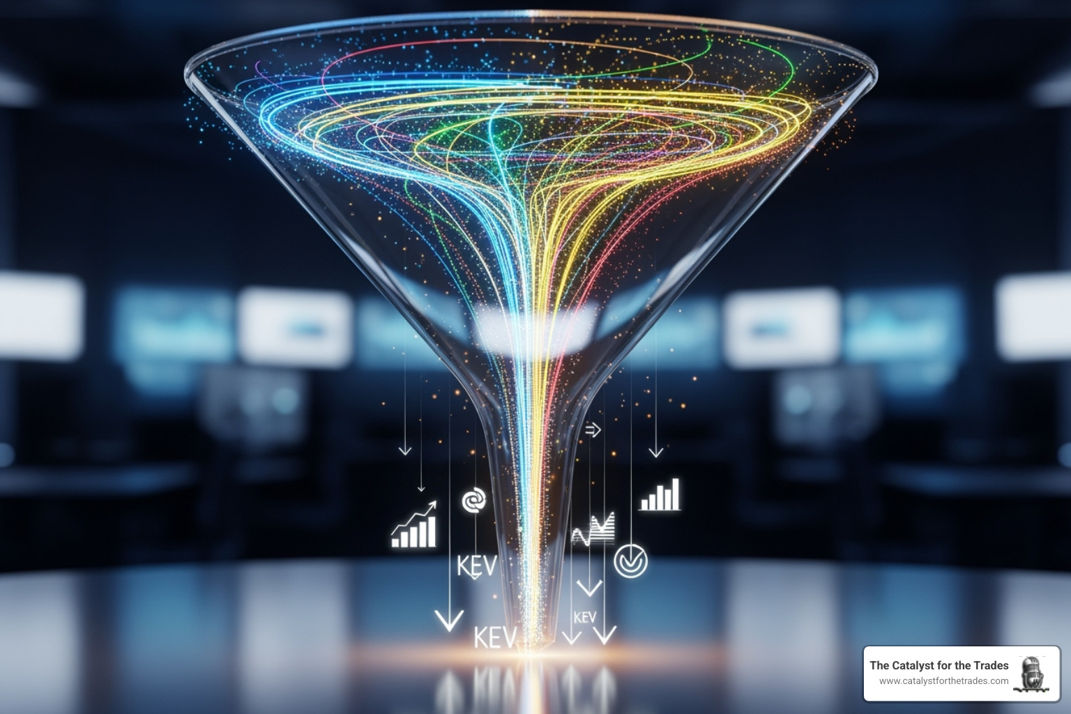 Image of a funnel showing data sources flowing in and actionable insights coming out - competitive intelligence Image of a funnel showing data sources flowing in and actionable insights coming out - competitive intelligence