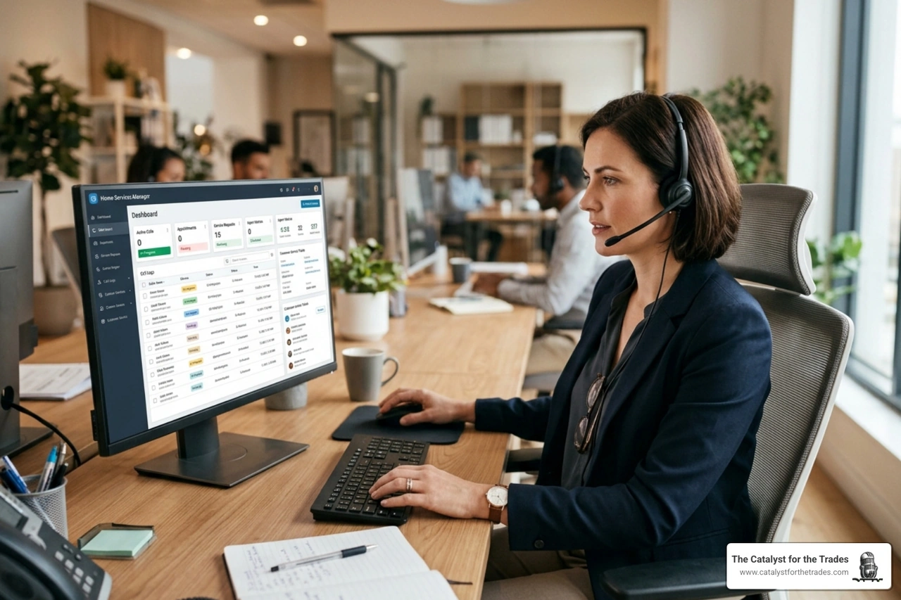 Professional sales agent using a CRM dashboard to manage service calls - service call conversion tips Professional sales agent using a CRM dashboard to manage service calls - service call conversion tips