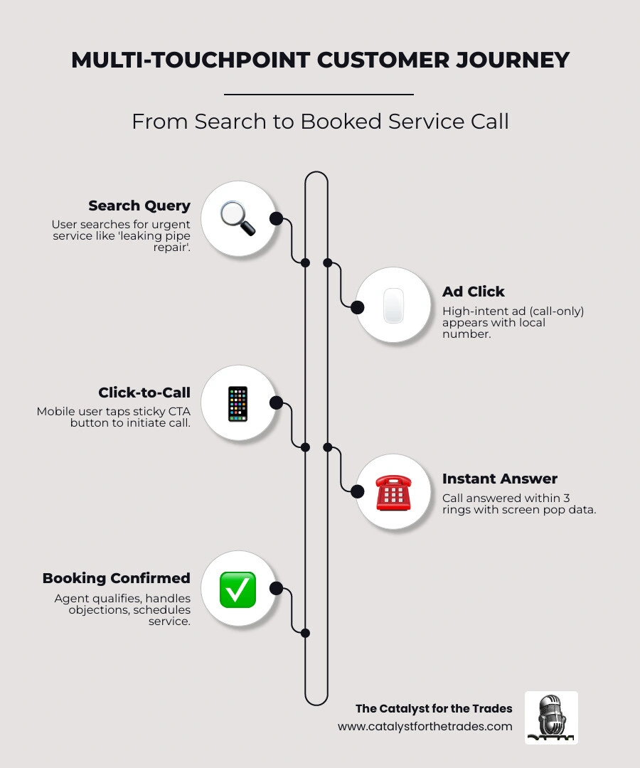 Infographic showing the multi-touchpoint journey from search to booked service call - service call conversion tips Infographic showing the multi-touchpoint journey from search to booked service call - service call conversion tips
