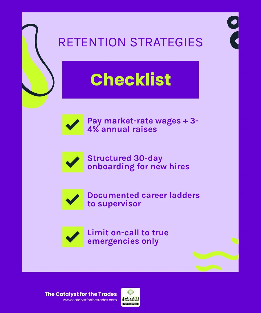 Infographic showing top 10 technician retention strategies and the true cost of technician turnover for trades businesses Infographic showing top 10 technician retention strategies and the true cost of technician turnover for trades businesses